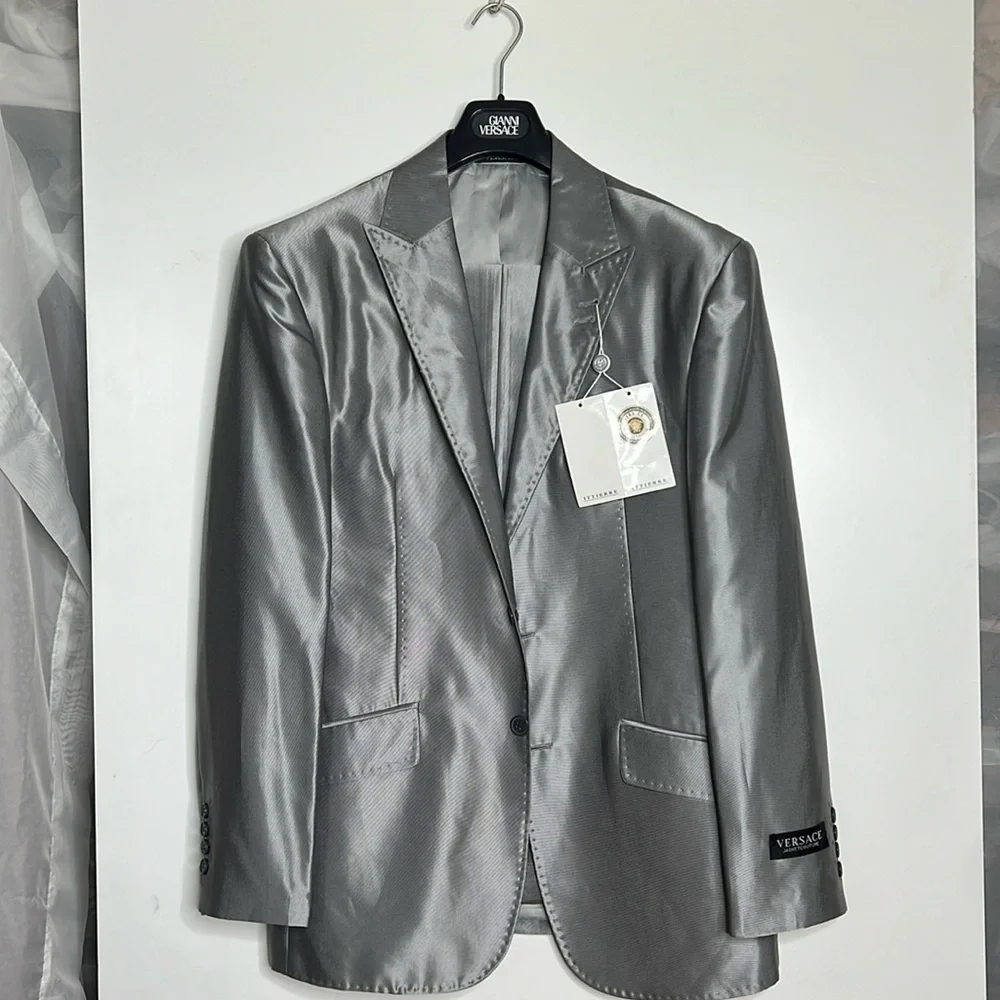 Men’s Gianni Versace Grey Sheen Wool Suit - 54 Blazer Jacket 38 Pants - New